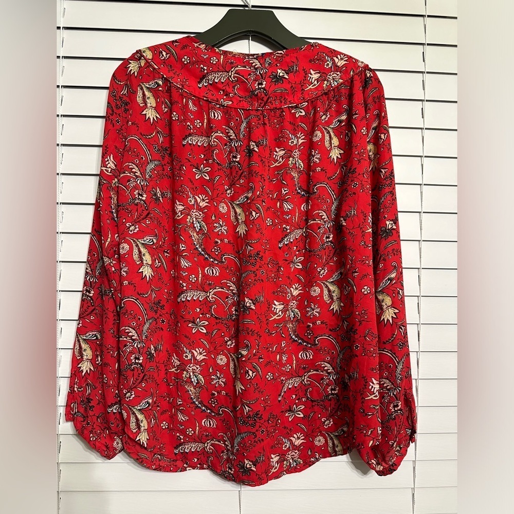 Rose & Olive  Tie front red blouse with floral print Size L excellent. - Picture 5 of 7
